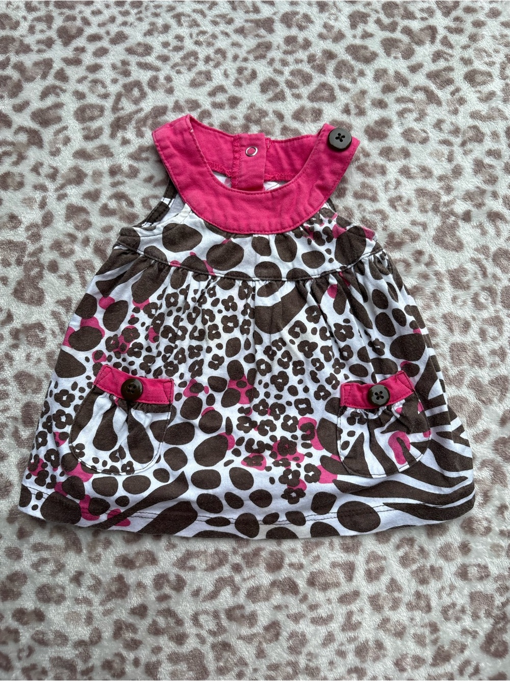 Carter Size 3 Months Pink & Brown Animal Print Baby Dress